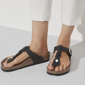 Birkenstock Gizeh Braided Leather Thong Sandals Suede Insole Slide‎ Minimalist 8